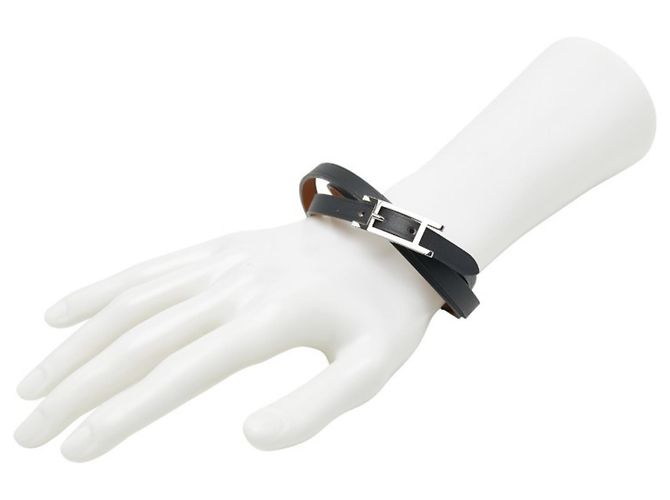Hermes Hermès Api Long Bracelet in Black and Silver Leather Metal for Men - view 8
