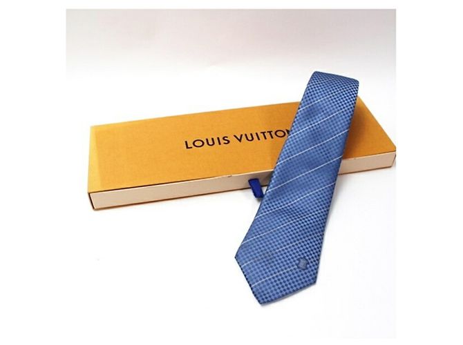 Louis Vuitton Silk Tie with Damier Pattern Stripes for Men Blue - view 2