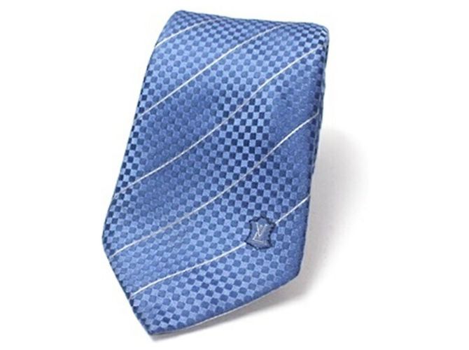 Louis Vuitton Silk Tie with Damier Pattern Stripes for Men Blue - view 3