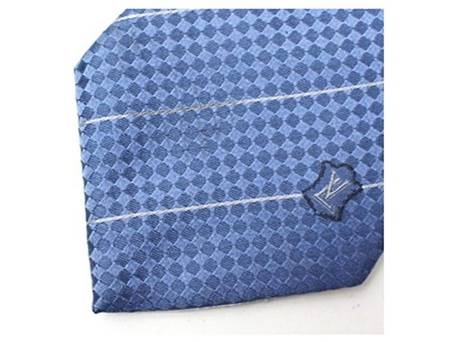 Louis Vuitton Silk Tie with Damier Pattern Stripes for Men Blue - view 4