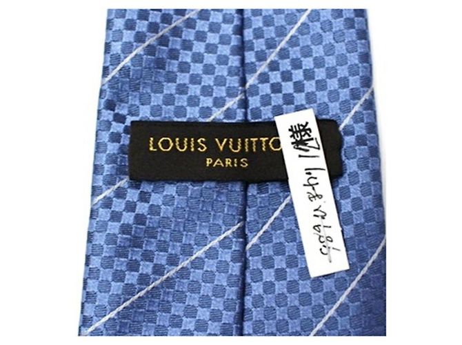 Louis Vuitton Silk Tie with Damier Pattern Stripes for Men Blue - view 5