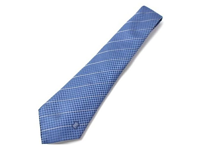 Louis Vuitton Silk Tie with Damier Pattern Stripes for Men Blue - view 8
