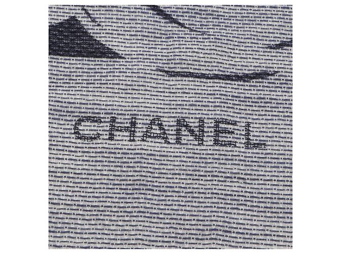 CHANEL Sciarpa/Scialle Camelia Coco in Lana Sete Donna Bianco Blu Marino - vista 3