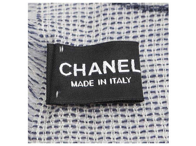 CHANEL Sciarpa/Scialle Camelia Coco in Lana Sete Donna Bianco Blu Marino - vista 4