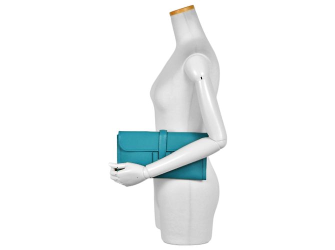 Clutch Hermès Jige Elan in capra A Stamp blu - vista 6
