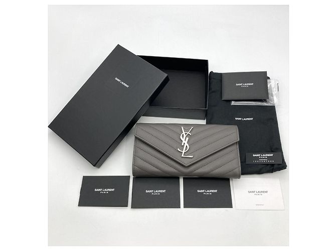 Saint Laurent YSL Cassandra Stitch Leder Langbörse, , Grau, Unisex - Ansicht 11
