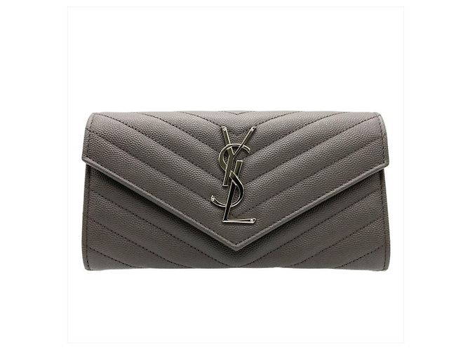 Saint Laurent YSL Cassandra Stitch Leder Langbörse, , Grau, Unisex - Ansicht 2