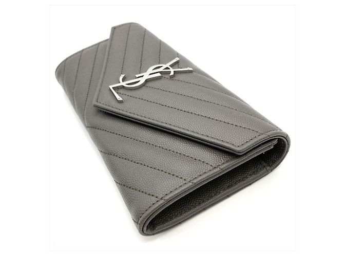 Saint Laurent YSL Cassandra Stitch Leder Langbörse, , Grau, Unisex - Ansicht 3