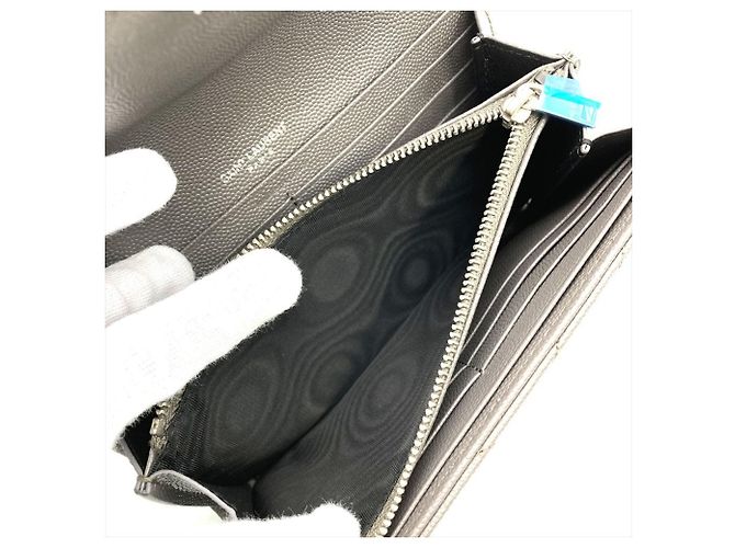 Saint Laurent YSL Cassandra Stitch Leder Langbörse, , Grau, Unisex - Ansicht 6