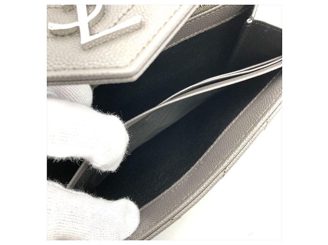 Saint Laurent YSL Cassandra Stitch Leder Langbörse, , Grau, Unisex - Ansicht 9