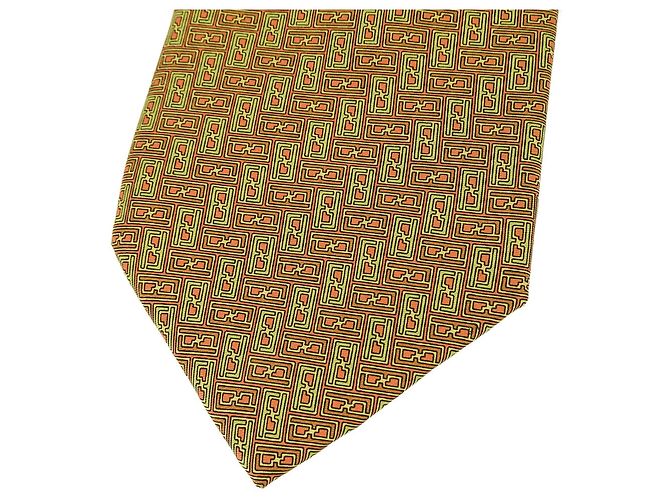 FENDI Gravata de Seda Verde Laranja Masculina - vista 2