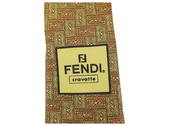 FENDI Gravata de Seda Verde Laranja Masculina - vista 5