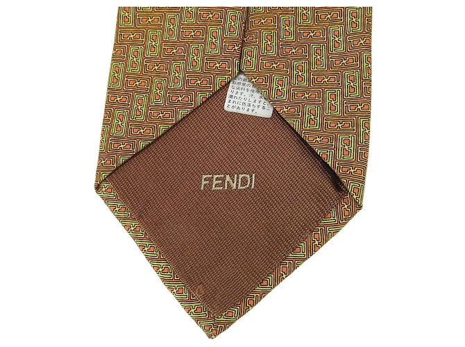 FENDI Gravata de Seda Verde Laranja Masculina - vista 6