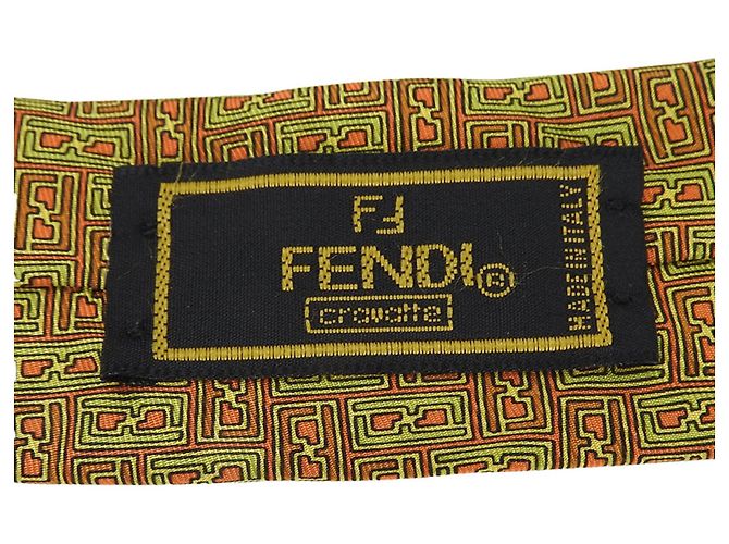 FENDI Gravata de Seda Verde Laranja Masculina - vista 9