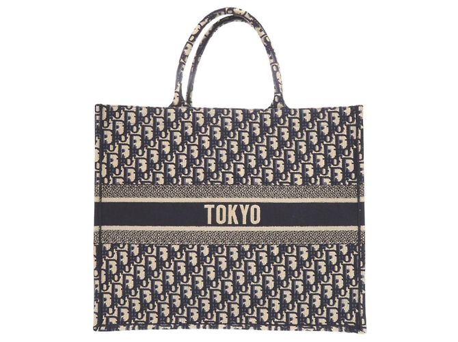 Große Christian Dior Book Tote aus obliquem Canvas in Marineblau - Ansicht 2