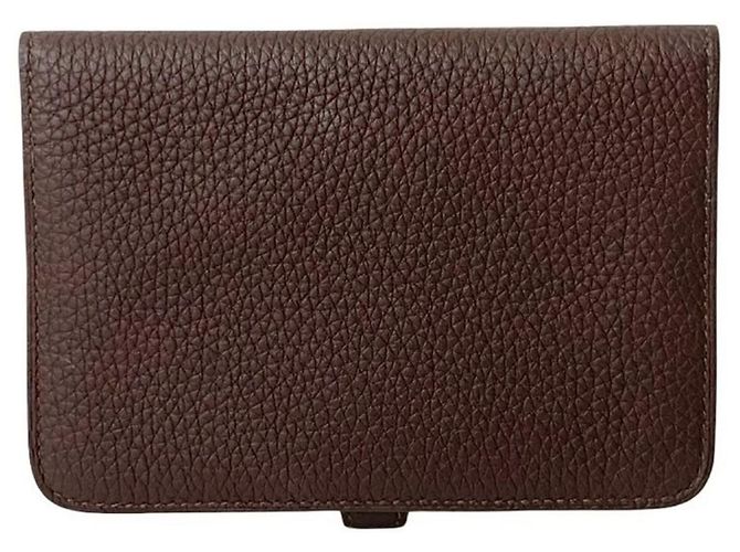 Hermès Carteira bifold compacta HERMES Dogon em couro Togo, mini, marrom, não utilizada, estampada - vista 2