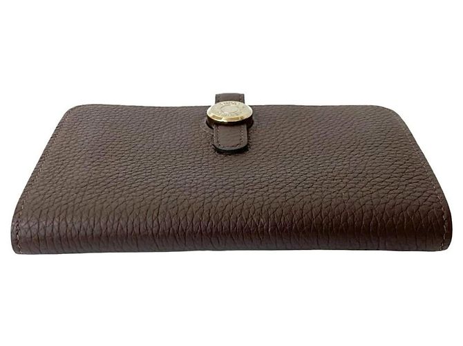 Hermès Carteira bifold compacta HERMES Dogon em couro Togo, mini, marrom, não utilizada, estampada - vista 3
