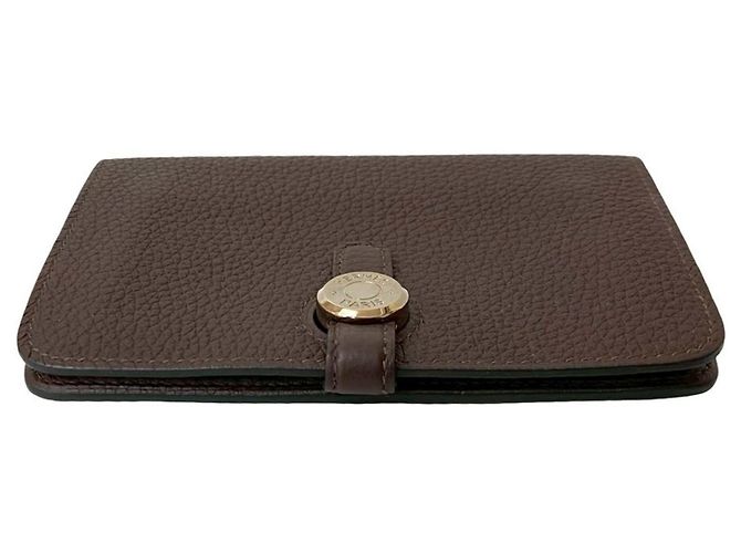 Hermès Carteira bifold compacta HERMES Dogon em couro Togo, mini, marrom, não utilizada, estampada - vista 6