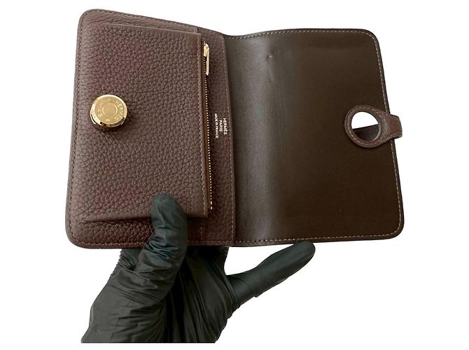 Hermès Carteira bifold compacta HERMES Dogon em couro Togo, mini, marrom, não utilizada, estampada - vista 7
