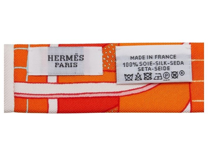 Sciarpa/Righello Twilly Hermès Arancione Multicolore in Seta per Donne HERMES - vista 2