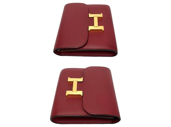 Constance Hermès HERMES Cartera Mini Bifold Compacta de Cuero en Rouge Grenat Roja - vista 4