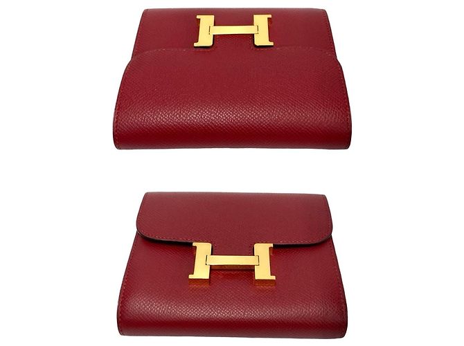 Constance Hermès HERMES Cartera Mini Bifold Compacta de Cuero en Rouge Grenat Roja - vista 5