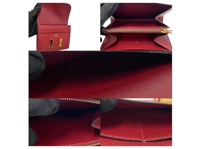 Constance Hermès HERMES Cartera Mini Bifold Compacta de Cuero en Rouge Grenat Roja - vista 6