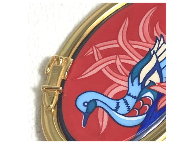 Hermès Spilla in smalto con motivo di uccello GP per donne in oro e rosso HERMES - vista 2