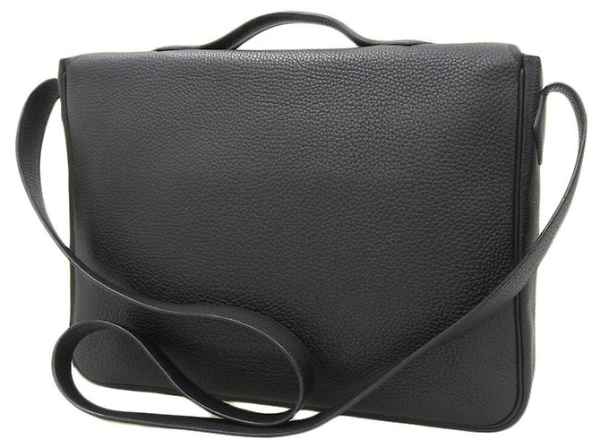 Hermès Hermes Victoria J gravierte Schultertasche aus schwarzem Taurillon - Ansicht 2
