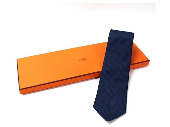 Corbata de seda Hermès, patrón H, para hombres Azul marino - vista 2