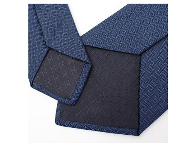 Corbata de seda Hermès, patrón H, para hombres Azul marino - vista 6