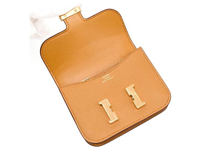 Constance Hermès HERMES Cartera Compacta de Cuero Epsom Dorada #B Castaño - vista 8