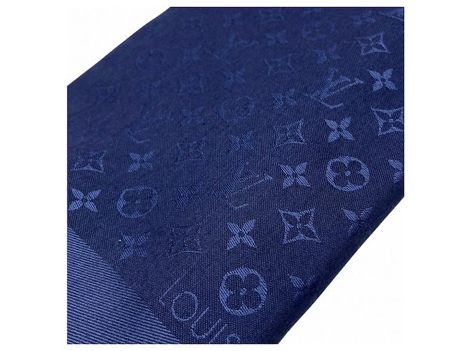 LOUIS VUITTON Sciarpa/Stola Blu Notte Monogramma Sete Lana Blu Navy per Uomini e Donne - vista 4