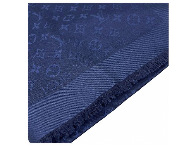 LOUIS VUITTON Sciarpa/Stola Blu Notte Monogramma Sete Lana Blu Navy per Uomini e Donne - vista 5