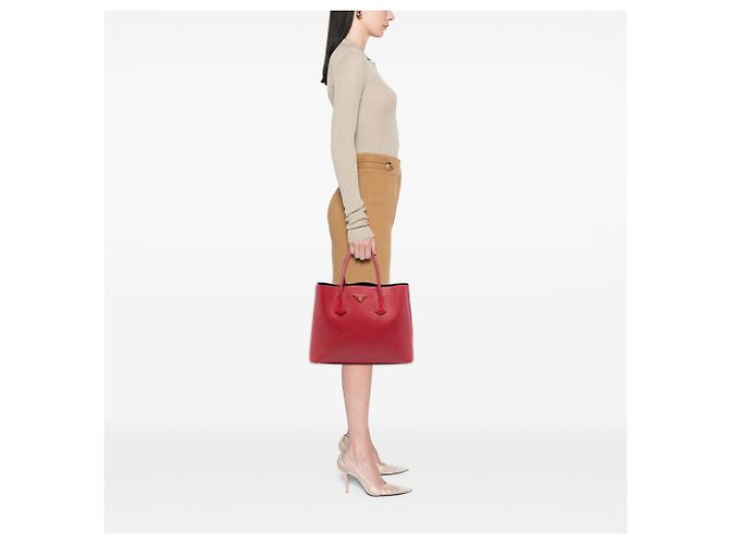Prada Rotes Mittleres Saffiano Leder Doppeltes Handtasche - Ansicht 6