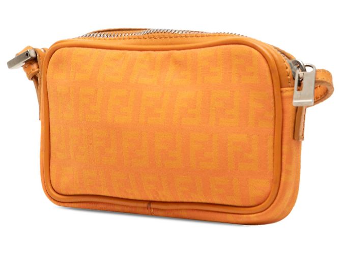 Fendi Mini Zucchino in tela arancione con zip e tracolla incrociata - vista 2