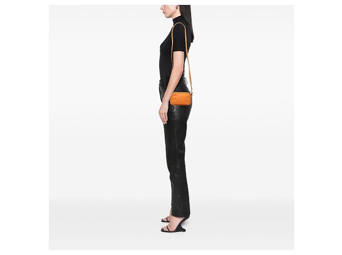 Fendi Mini Zucchino in tela arancione con zip e tracolla incrociata - vista 8