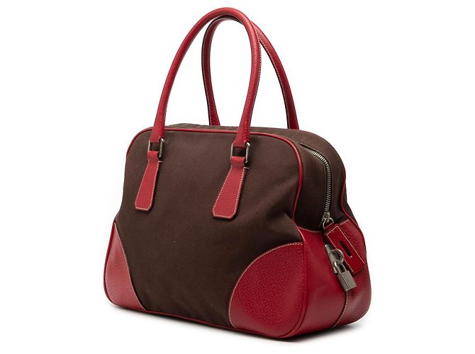 Prada Bauletto Tasche aus Canapa-Leinwand mit braunen Cinghiale-Besätzen - Ansicht 2