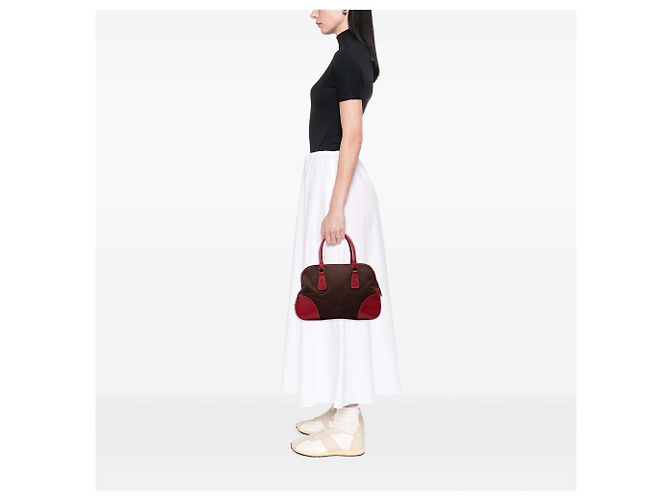 Prada Bauletto Tasche aus Canapa-Leinwand mit braunen Cinghiale-Besätzen - Ansicht 6