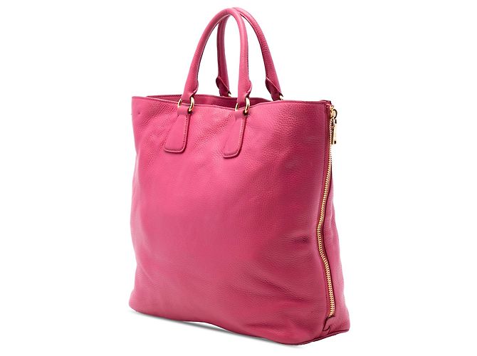 Bolsa tote conversível aberta com zíper lateral em vitello daino rosa da Prada - vista 2
