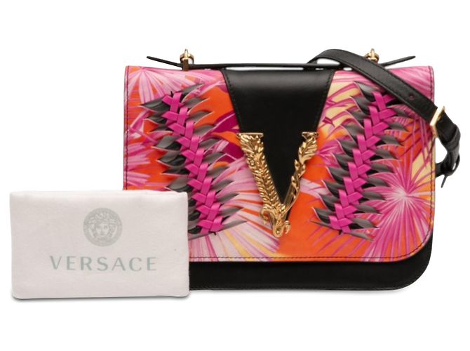 Versace Virtus Tasche aus schwarzem Kalbsleder mit Dschungelgewebe - Ansicht 11