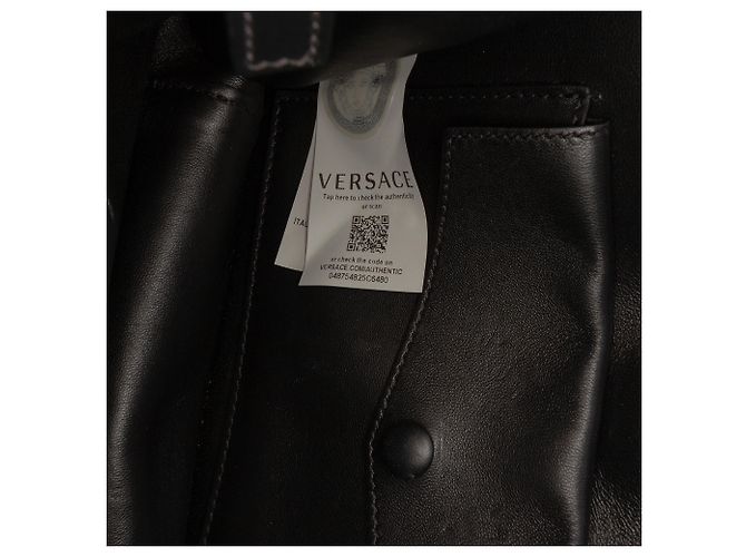 Versace Virtus Tasche aus schwarzem Kalbsleder mit Dschungelgewebe - Ansicht 6