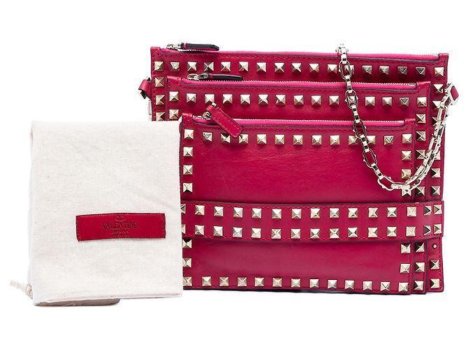 Valentino Borsa in pelle rosa Rockstud Triple Zip Crossbody - vista 8