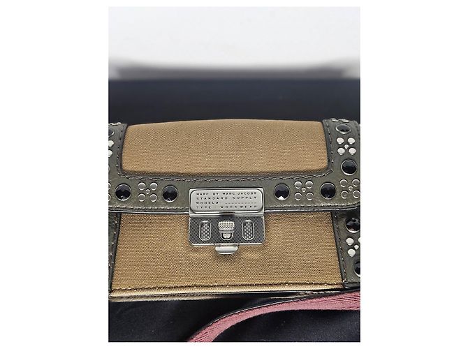 Borsa a tracolla Marc by Marc Jacobs in tela e pelle con borchie Marrone Beige - vista 13