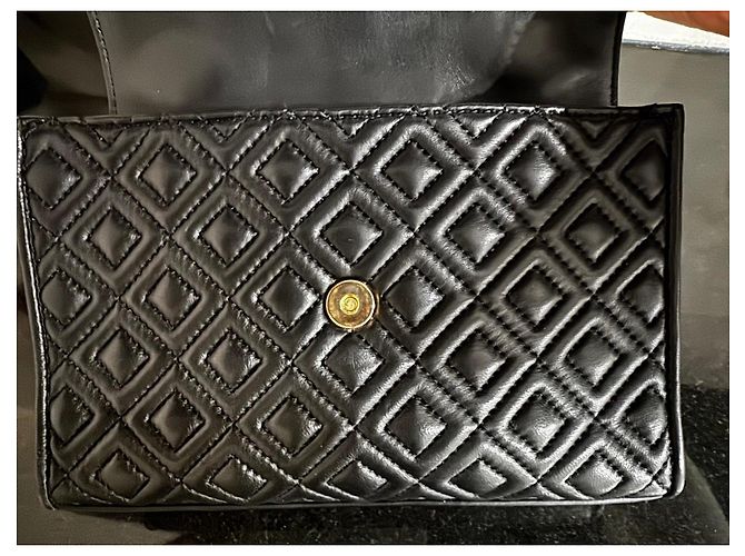 Tory Burch Borsa a spalla in pelle nera trapuntata con catena dorata Nero - vista 4