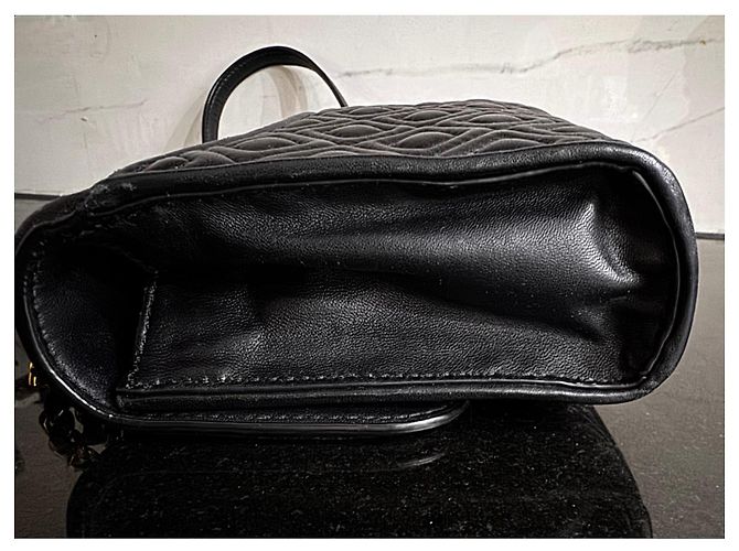 Tory Burch Borsa a spalla in pelle nera trapuntata con catena dorata Nero - vista 5