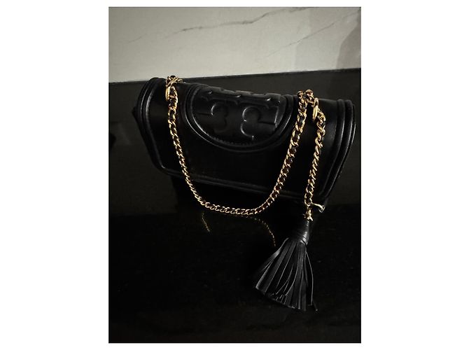 Tory Burch Borsa a spalla in pelle nera trapuntata con catena dorata Nero - vista 8