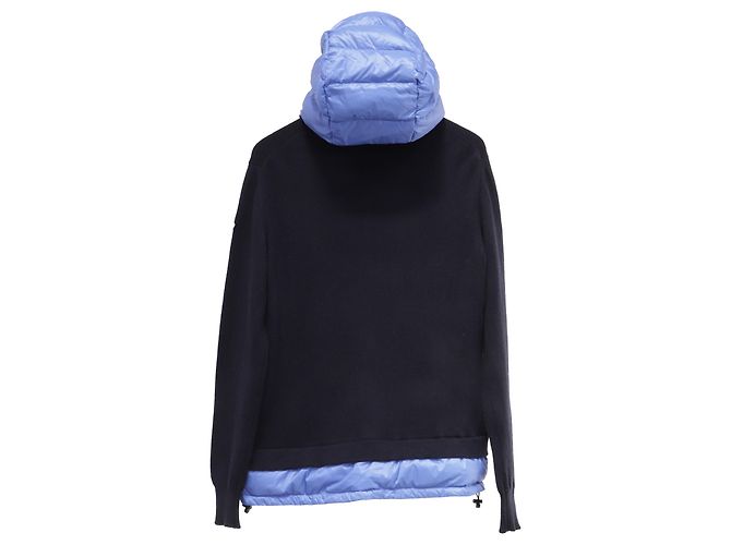 Suéter com capuz acolchoado Moncler em lã e poliamida azul marinho - vista 3