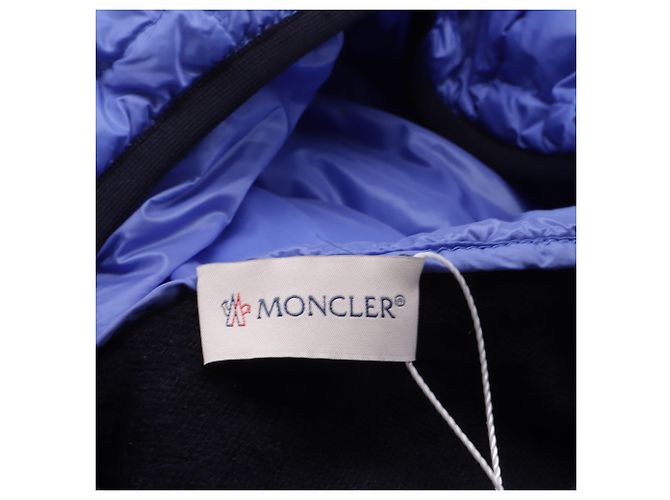Suéter com capuz acolchoado Moncler em lã e poliamida azul marinho - vista 4
