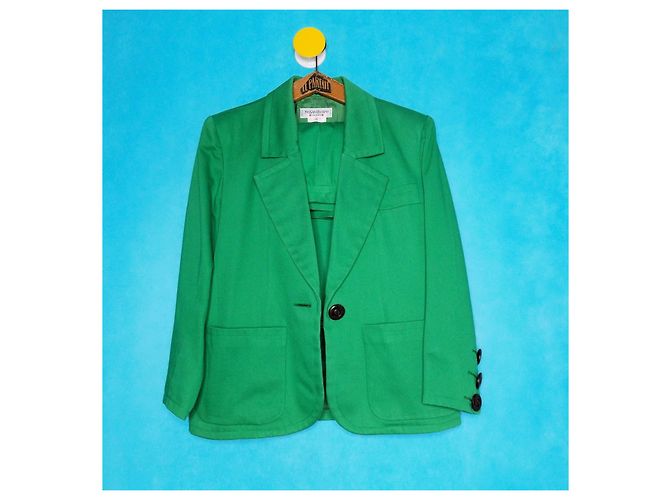 Conjunto de saia e blazer Yves Saint Laurent Rive Gauche verde algodão - vista 2